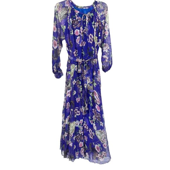 Floral purple chiffon maxi dress size Xl - Picture 2 of 9